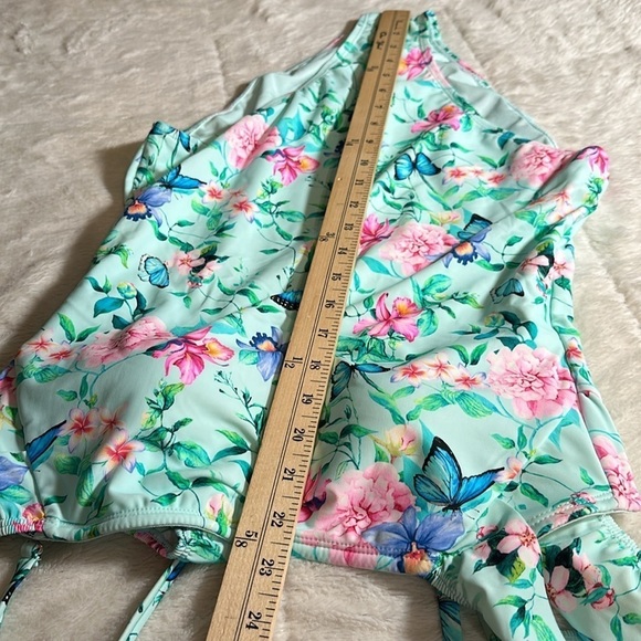 Nanette Lepore One-piece Off Shoulder Swimsuit Butterfly Garden Ruffle 10 NEW - Picture 12 of 16